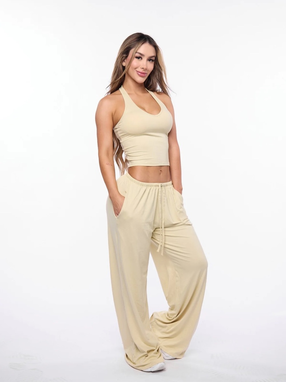 Pchee Bum Butter Yellow Halter Lounge Pant Set